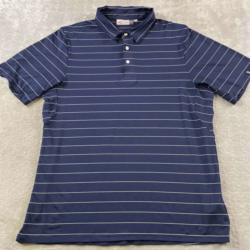 KJUS Soren Polo Shirt Mens 54 XL Blue Big Stripes Golf UPF 50+ Light Stretch